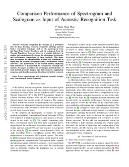 Comparison Performance of Spectrogram and Scalogram as Input of Acoustic
  Recognition Task