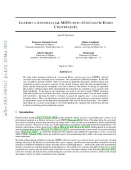 Learning Adversarial MDPs with Stochastic Hard Constraints
