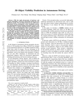3D Object Visibility Prediction in Autonomous Driving