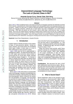 Impoverished Language Technology: The Lack of (Social) Class in NLP