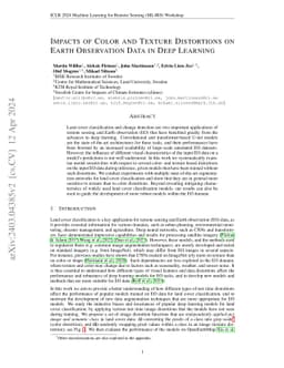 Impacts of Color and Texture Distortions on Earth Observation Data in
  Deep Learning