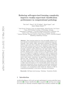Reducing self-supervised learning complexity improves weakly-supervised
  classification performance in computational pathology