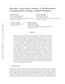 Zero-shot cross-modal transfer of Reinforcement Learning policies
  through a Global Workspace