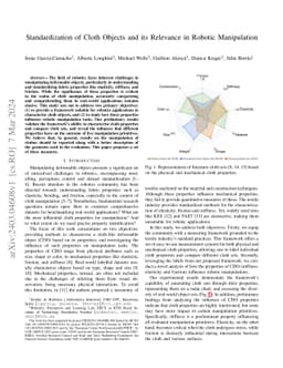 Standardization of Cloth Objects and its Relevance in Robotic
  Manipulation