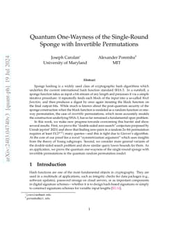 Quantum One-Wayness of the Single-Round Sponge with Invertible Permutations