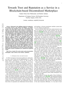 Towards Trust and Reputation as a Service in a Blockchain-based
  Decentralized Marketplace