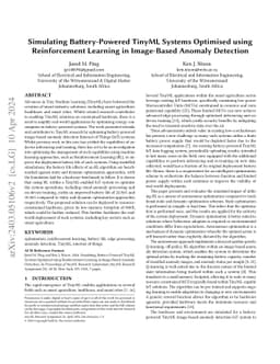 Simulating Battery-Powered TinyML Systems Optimised using Reinforcement
  Learning in Image-Based Anomaly Detection