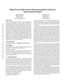 Multi-Tower Multi-Interest Recommendation with User Representation Repel