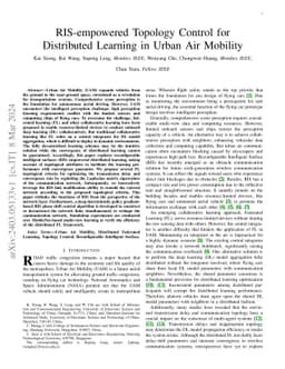 RIS-empowered Topology Control for Distributed Learning in Urban Air
  Mobility