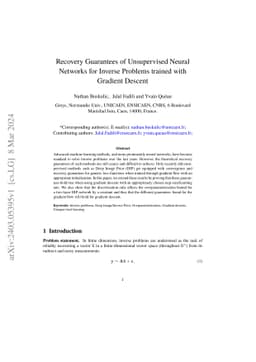 Recovery Guarantees of Unsupervised Neural Networks for Inverse Problems
  trained with Gradient Descent