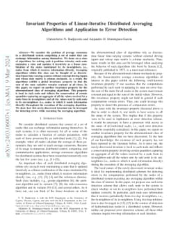 Invariant Properties of Linear-Iterative Distributed Averaging
  Algorithms and Application to Error Detection