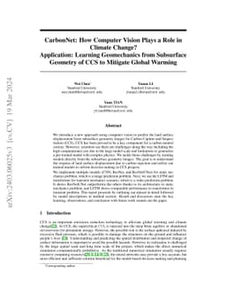 CarbonNet: How Computer Vision Plays a Role in Climate Change?
  Application: Learning Geomechanics from Subsurface Geometry of CCS to
  Mitigate Global Warming