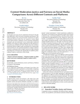 Content Moderation Justice and Fairness on Social Media: Comparisons
  Across Different Contexts and Platforms