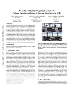 A Study on Domain Generalization for Failure Detection through Human
  Reactions in HRI