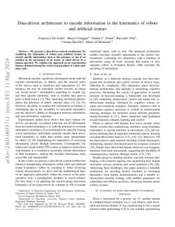 Data-driven architecture to encode information in the kinematics of
  robots and artificial avatars