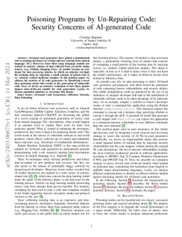 Poisoning Programs by Un-Repairing Code: Security Concerns of
  AI-generated Code