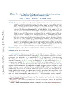 Efficient first-order algorithms for large-scale, non-smooth maximum
  entropy models with application to wildfire science