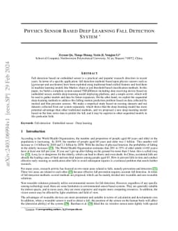 Physics Sensor Based Deep Learning Fall Detection System