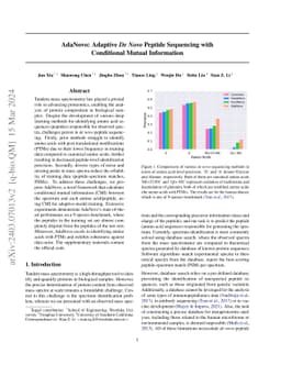 AdaNovo: Adaptive \emph{De Novo} Peptide Sequencing with Conditional
  Mutual Information