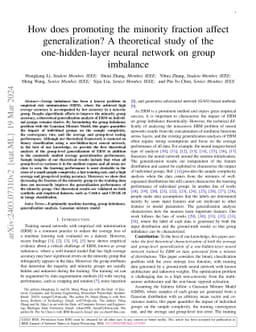 How does promoting the minority fraction affect generalization? A
  theoretical study of the one-hidden-layer neural network on group imbalance