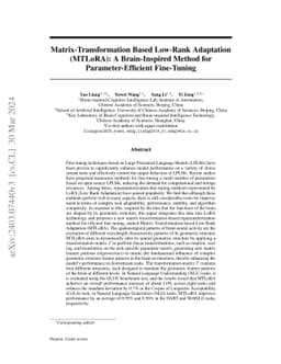 Matrix-Transformation Based Low-Rank Adaptation (MTLoRA): A
  Brain-Inspired Method for Parameter-Efficient Fine-Tuning