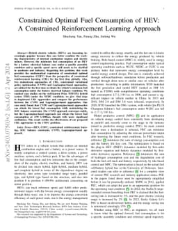 Constrained Optimal Fuel Consumption of HEV: A Constrained Reinforcement
  Learning Approach