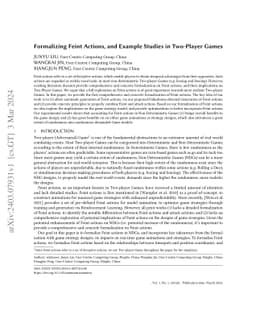 Formalizing Feint Actions, and Example Studies in Two-Player Games