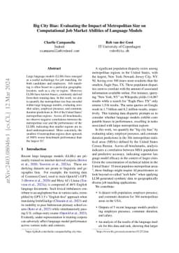 Big City Bias: Evaluating the Impact of Metropolitan Size on
  Computational Job Market Abilities of Language Models