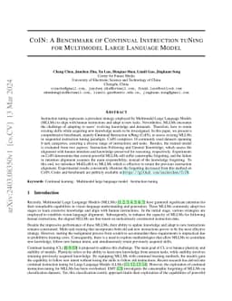 CoIN: A Benchmark of Continual Instruction tuNing for Multimodel Large
  Language Model