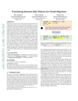 Translating between SQL Dialects for Cloud Migration