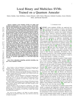 Local Binary and Multiclass SVMs Trained on a Quantum Annealer