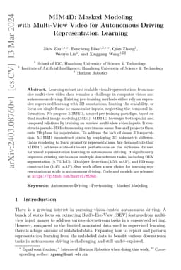 MIM4D: Masked Modeling with Multi-View Video for Autonomous Driving
  Representation Learning