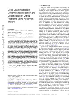 Deep Learning Based Dynamics Identification and Linearization of Orbital Problems using Koopman Theory