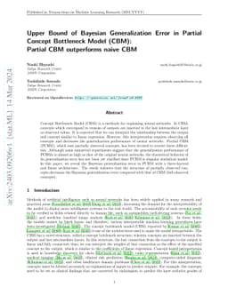 Upper Bound of Bayesian Generalization Error in Partial Concept
  Bottleneck Model (CBM): Partial CBM outperforms naive CBM