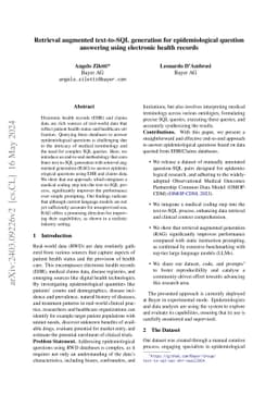 Retrieval augmented text-to-SQL generation for epidemiological question
  answering using electronic health records