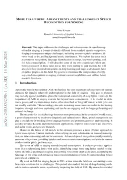 More than words: Advancements and challenges in speech recognition for
  singing