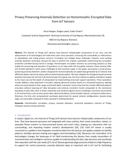 Privacy Preserving Anomaly Detection on Homomorphic Encrypted Data from
  IoT Sensors