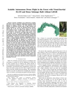Scalable Autonomous Drone Flight in the Forest with Visual-Inertial SLAM
  and Dense Submaps Built without LiDAR