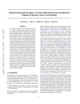 Medical Unlearnable Examples: Securing Medical Data from Unauthorized
  Training via Sparsity-Aware Local Masking