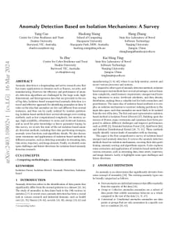 Anomaly Detection Based on Isolation Mechanisms: A Survey