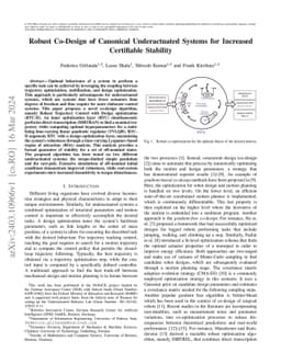 Robust Co-Design of Canonical Underactuated Systems for Increased
  Certifiable Stability