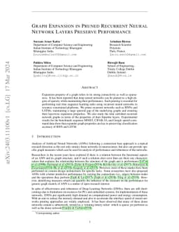 Graph Expansion in Pruned Recurrent Neural Network Layers Preserve
  Performance