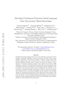 Decoding Continuous Character-based Language from Non-invasive Brain
  Recordings