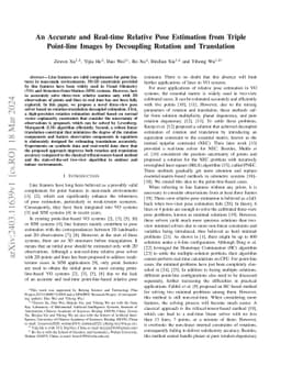 An Accurate and Real-time Relative Pose Estimation from Triple Point-line Images by Decoupling Rotation and Translation
