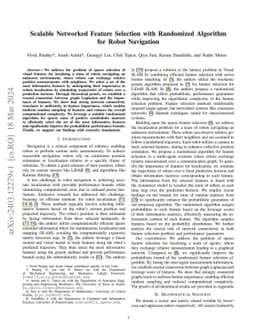 Scalable Networked Feature Selection with Randomized Algorithm for Robot
  Navigation