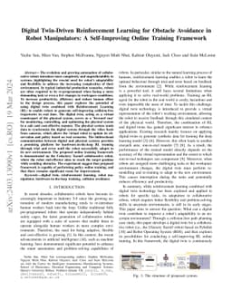Digital Twin-Driven Reinforcement Learning for Obstacle Avoidance in
  Robot Manipulators: A Self-Improving Online Training Framework