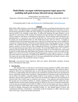 Multi-fidelity surrogate with heterogeneous input spaces for modeling
  melt pools in laser-directed energy deposition