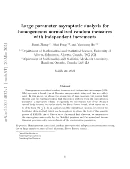 Large parameter asymptotic analysis for homogeneous normalized random
  measures with independent increments
