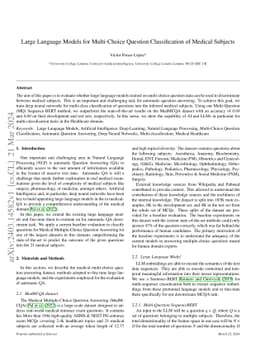 Large Language Models for Multi-Choice Question Classification of
  Medical Subjects