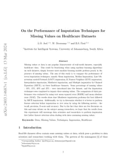 On the Performance of Imputation Techniques for Missing Values on
  Healthcare Datasets